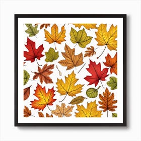 Autumn Leaves Seamless Pattern 14 Poster