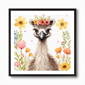 Floral Baby Ostrich Nursery Illustration (3) Art Print