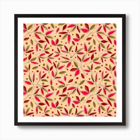 Floral Branches Magenta Brown On Pumpkin Art Print