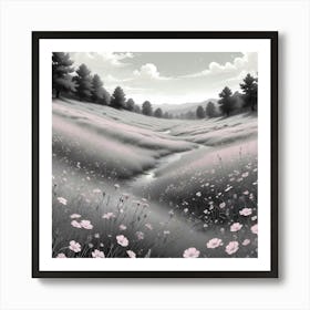 Pink Flower Field Art Print