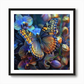 Butterfly On Orchids Art Print