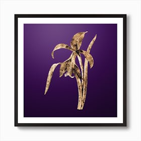 Gold Botanical Amaryllis on Royal Purple Art Print