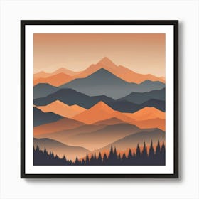 Misty mountains background in orange tone 53 Art Print