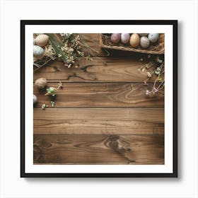 Easter Wooden Table From Above Banner Texture Wi Art Print