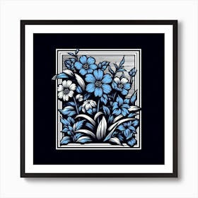 Blue Flowers In A Frame 1 Art Print