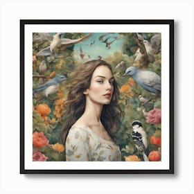 873984 A Beautiful Woman In A Garden Filled With Trees An Xl 1024 V1 0 Art Print