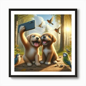 Cute Dogs Taking A Selfie Art Print