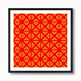 Red Background Yellow Shapes 1 Art Print