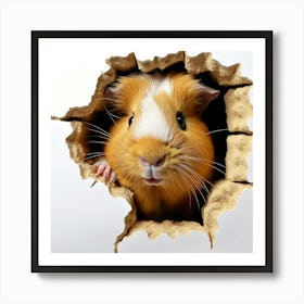 Guinea Pig Peeking Out Of Hole Art Print