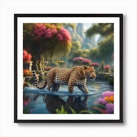 Leopard In The Water Art Print