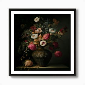 Flowers Art Painting Still Life Vintage Art Print