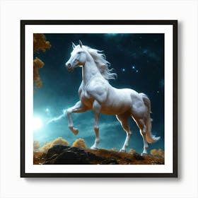 White Horse In The Night Sky Art Print