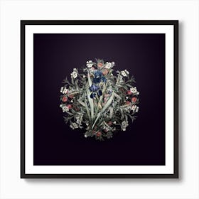 Vintage German Iris Flower Wreath on Royal Purple Art Print