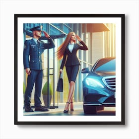 Professional Lady coming from a luxury car Art Print