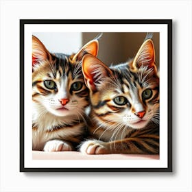 Sunlit Whiskers: A Portrait of Feline Siblings Art Print