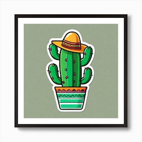 Mexico Cactus With Mexican Hat Sticker 2d Cute Fantasy Dreamy Vector Illustration 2d Flat Cen (25) Art Print