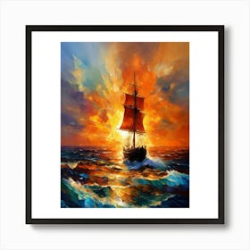 Sailing Ship At Sunset Art Print