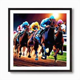 Horse Racing At Night Art Print