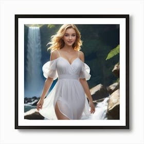 Beautiful Woman In A White Dress 3 Art Print