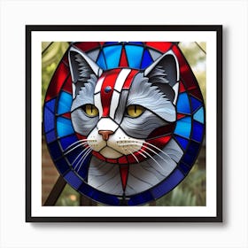 Cat, Pop Art 3D stained glass cat superhero limited edition 3/60 Art Print