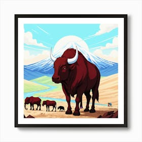 Bulls In The Desert 7 Art Print