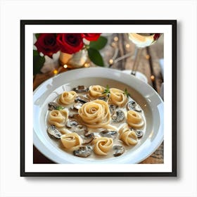 Rose-Shaped Pasta with Creamy Mushroom Sauce Art Print