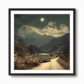 Travel By Moonlight Vintage Photo Art Print