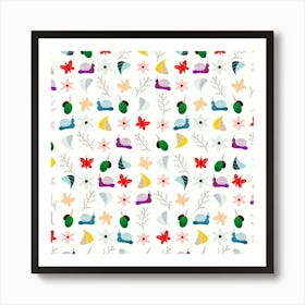 Snails Butterflies Pattern Seamless Art Print