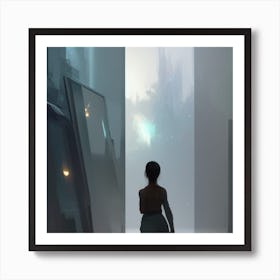 Girl In A Futuristic City Art Print