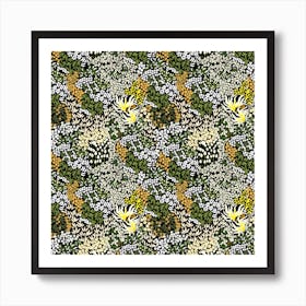 Floral Garden Blossom On Black Pattern Art Print