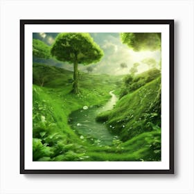 Green Landscape With Trees Art Print