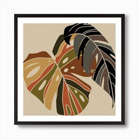 Tropical Leaves Plants Leaves Monstera Boho Retro Art Art Print