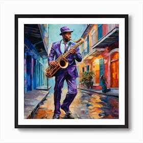 Saxophone Player In New Orleans Art Print