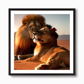 Cozy lions Art Print