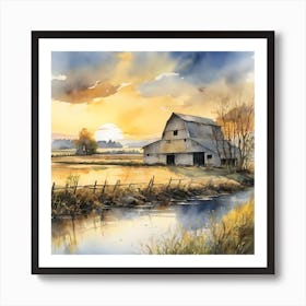 Barn At Sunset Art Print