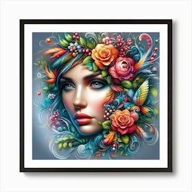 Portrait Of A Woman With Flowers 12 Art Print