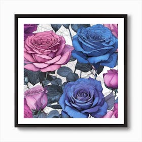 Blue Roses 1 Art Print