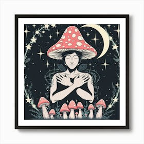 Woman With Mushroom Hat Art Print