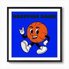 Retro Basketball Kids Blue Art Print