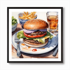 Hamburger With Fries 2 Art Print