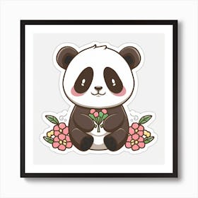 Panda Bear With Flowers Art Print