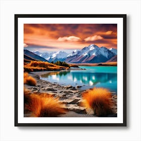 Lake Tekapo Colourful Earthy Tones Art Print