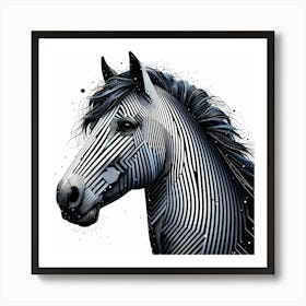 Horse Head In Abstract Line Illustration Art Print