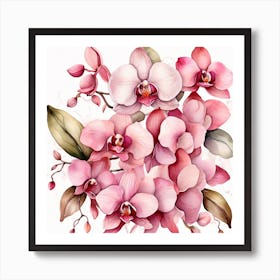 Pattern with pink Orchid flowers Art Print
