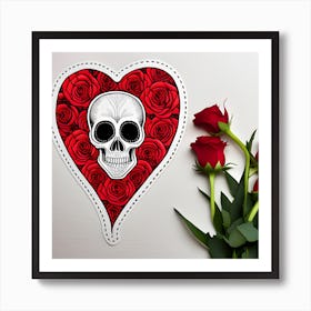 Skulls And Heart Pattern With Red Roses Vintage S Upscaled (2) Art Print