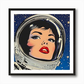 Retro Space Woman Art Pop Art Astronaut Illustration, Sci Fi Vintage Aesthetic Art Print