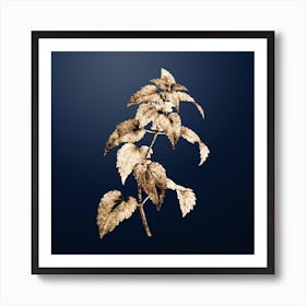 Gold Botanical White Dead Nettle Plant on Midnight Navy n.3743 Art Print