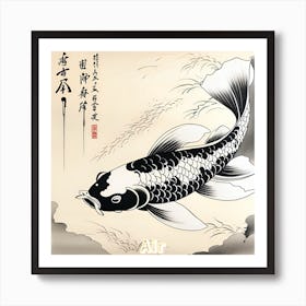 Air Koi, Nature Elements, set of 4, Japanese Monochromatic Watercolor White Art Print