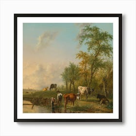 Cows By A River Art Print