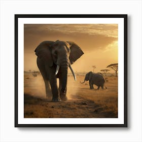 Elephants In The Savannah Art Print